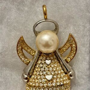 Gold and Silver Angel Pendant with Pearl Accent